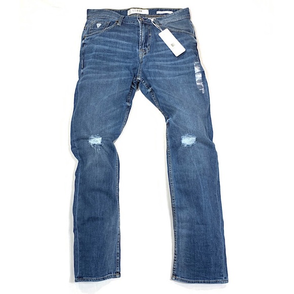 Guess Men’s Regular Straight Fit Destroyed Jeans - Picture 2 of 8